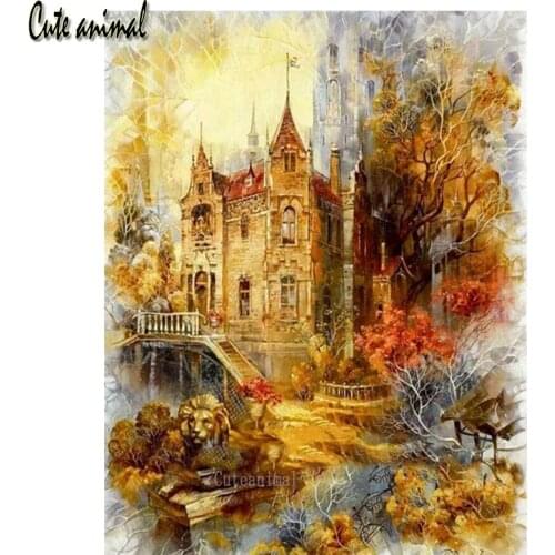 5D DIY Diamond Painting Classical Church Autumn Scenery Home Decoration Cross Stitch Full Square Round Drill Diamond Emeroidery