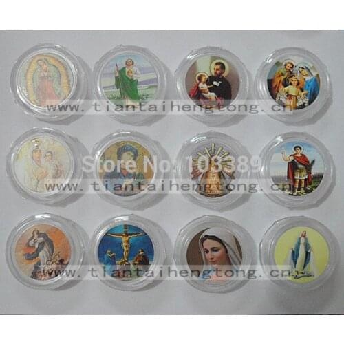 Free shipping 10pcs/set transparent plastic rosary box,round gift box with saint picture for 8mm bead rosary special offer