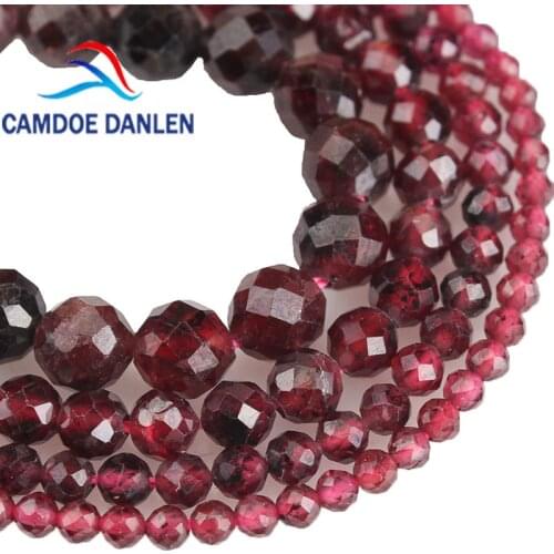 Natural Stone Precious Faceted Genuine Garnet Sparkling Cut Small Round Beads 2/3/4/5MM Diy Bracelet Necklace For Jewelry Making