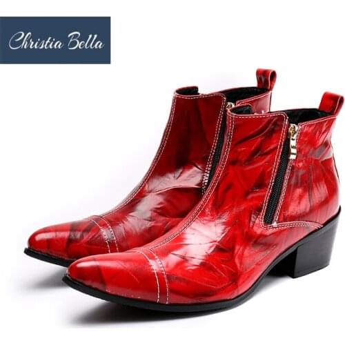 Christia Bella Autumn Winter Patchwork Men Shoes Genuine Leather Boots Fashion Pointed Toe Boots Large Size Ankle Boots