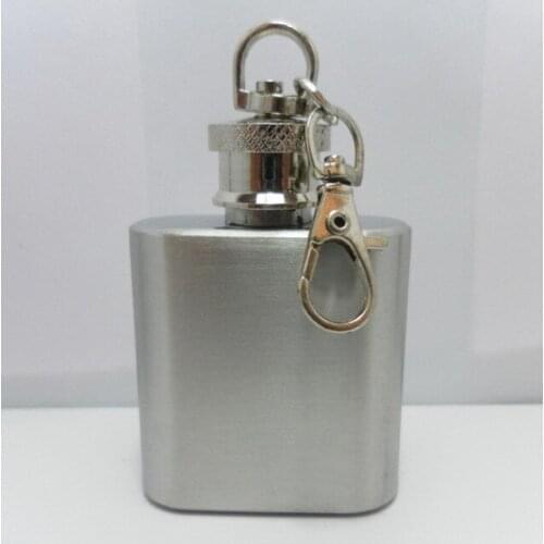 By dhl 500pcs high quality Pocket 1oz Mini Stainless Steel Hip Flask With Keychain Alcohol Whiskey Liquor Flasks Drinkware
