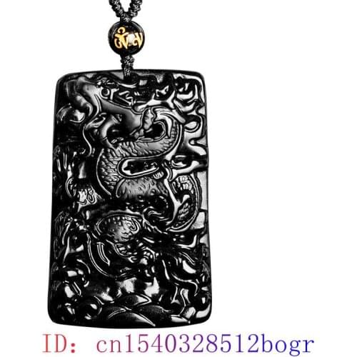 Obsidian Dragon Pendant Accessories Women Natural Men Fashion Carved Amulet Black Jewelry Jade Necklace
