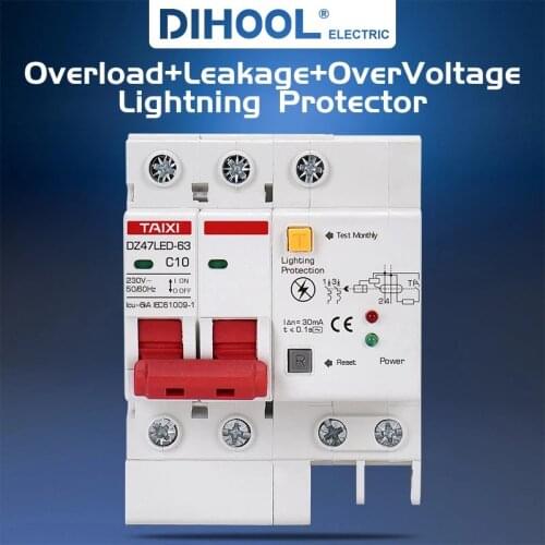 DZ47LE Residual current circuit breaker with surge protector RCBO small MCB RCCB with Lightning protection SPD
