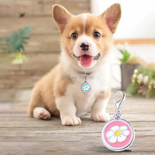 12Pcs/Lot Flower Print Enamel Jewelry Pet ID Tag for Dogs and Cats, Personalized Engraving On The Back Side