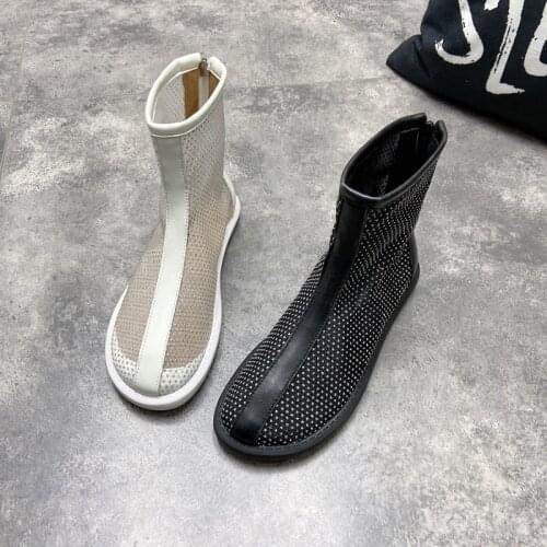 European And American Fashion Flat-Bottomed Hollow Ladies Martin Boots Summer New Mesh Zipper Short Boots