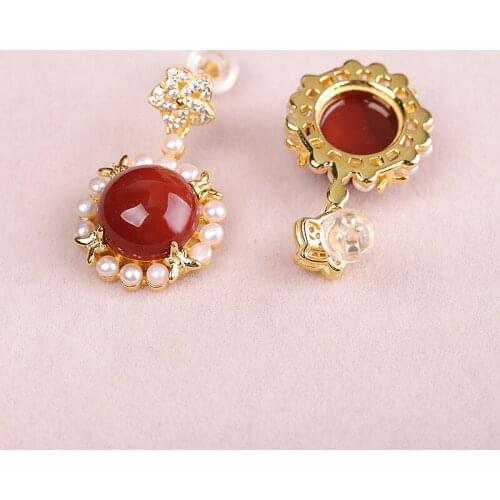 GB S925 sterling silver jewelry South Red Stone Earrings
