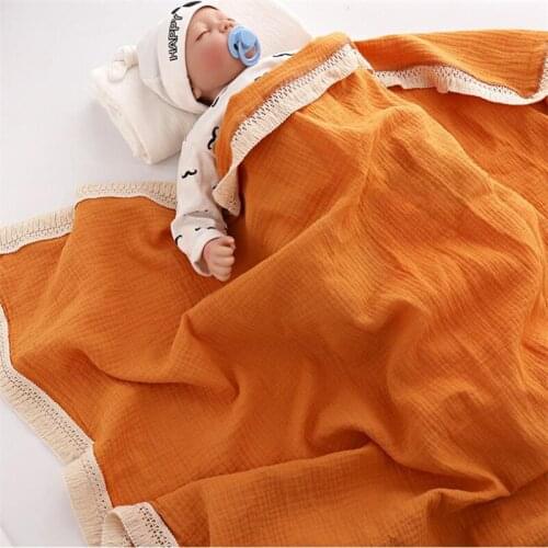 Crinkle Cotton Baby Blanket With Fringe Newborn Blankets Swaddle Wrap Tassel Bed Baby Photography Props Milestone Blanket