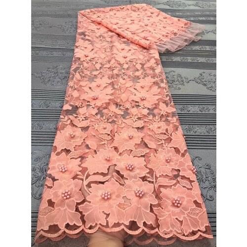 Exquisite solid color flower embroidery with beads, high-quality French tulle lace, African lace fabric, skirt design fabric