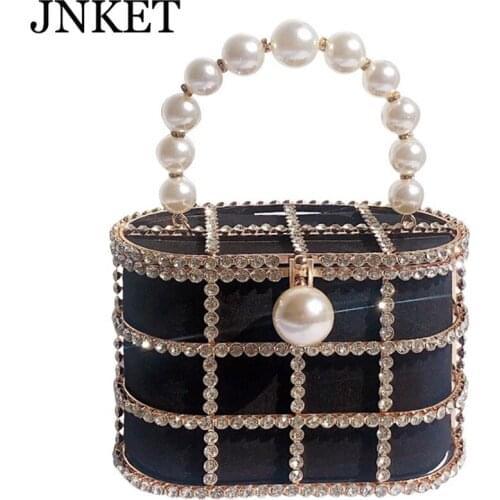 JNKET New Women Artificial Pearl Bucket Bag Handbag Chain Shoulder Bag Crossbody Bag