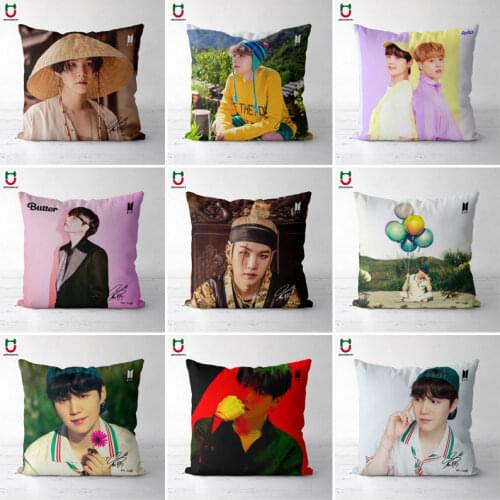 Kpop Cushion SUGA Pillowcase Kpop Pillowcase JK SUGA JINMIN JIN V Cushion Cover Square Poszewka 40x40CM 45x45CM