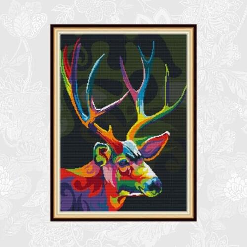 Joy sunday Colorful Deer Counted Cross Stitch 11CT 14CT DIY Embroidery Thread Sets Home Decor Needlework Aida Cross Stitch Kits