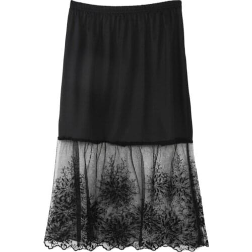 Lace Half Slip Skirts Extender Elastic Waist A-line Hollow Petticoat Underskirt