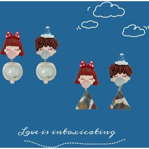 Cute earrings cartoon ear clips childhood boys and girls glass dried flowers handmade long pendant earrings womens jewelry