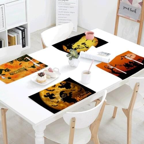 Vogue Happy Fall Halloween Pumpkin Kitchen Napkin Moon Bat Cat Teacup Linen Napkin Tablecloth Outdoor Decoration For Home
