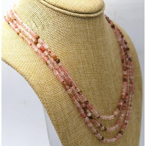 Fashion 3 rows 4mm faceted multicolor watermelon tourmalines bead necklace 17-19"