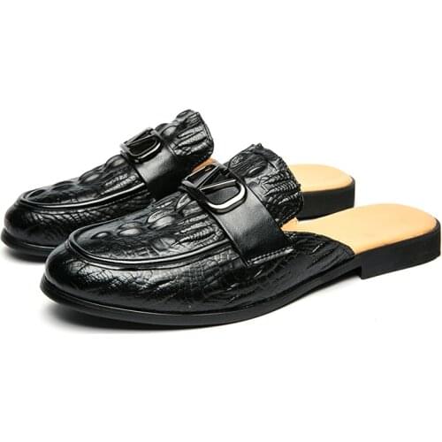 Chaussure homem mens mule outdoor leather casual shoes breathable half slippers crocodile pattern mens sandals мужская обувь44