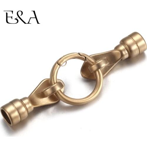 Gold Stainless Steel Connector Set Hole 6mm for Leather Bracelet DIY Making Clasp Spring Ring Findings Jewelry Connect Parts