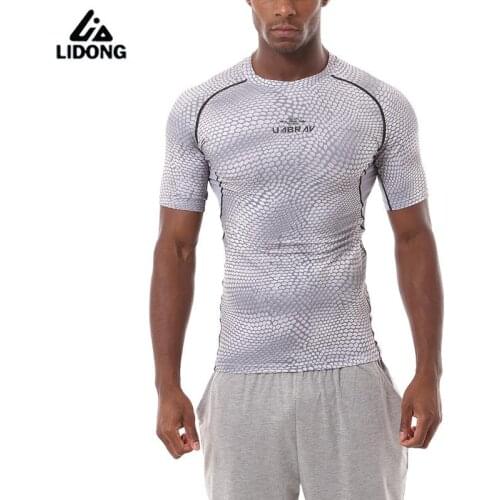 New Style Men Sport Fitness Bodybuilding Gym T-shirt Mens Compression Tights Running Shirts Basketball Crossfit Under Tee Tops