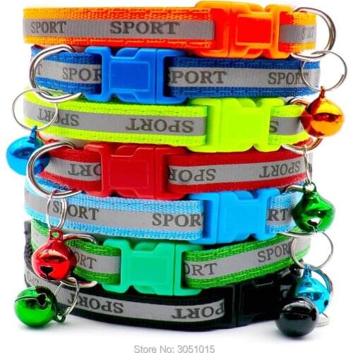Wholesale 100 Pcs Sport Adjustable Reflective Collar With Bell Buckle Collars For Cat Puppy Pet Supplies Cat Dog Accessories
