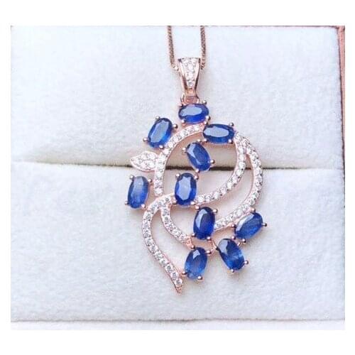 Natural real sapphire necklace pendant 0.35ct*10pcs gemstone Free shipping 925 sterling silver For men or women Y193404