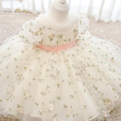 Toddler Baby Girl Dress Flower Dresses Baptism Girl Clothes Lace Embroidery First Birthday Party Princess Lace Tutu Dress