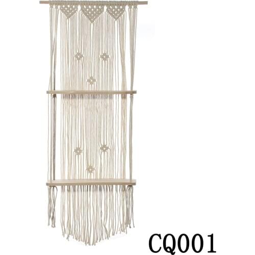Natural Cotton Rope Woven Tapestry Creative Bohemian Macrame Rack Hand Handmade Wall Hanging Flower Storage Woode Shelf