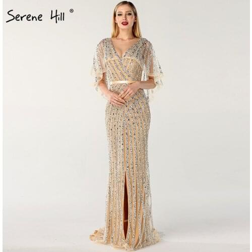 Custom made Luxury Sleeveless Yarn Shawl Evening Dresses 2020 Beading Sequined Sparkle Evening Dress Long Real Photo LA60741