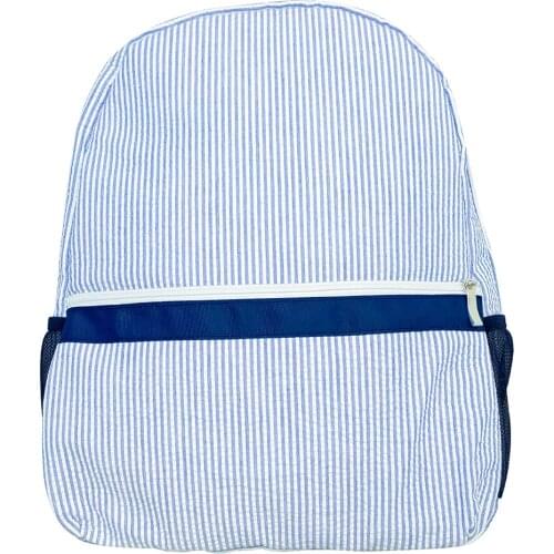 Seersucker Kids School Backpacks Monogrammed Lightweight Book Bags With Double Zippers And Mesh Side Pockets