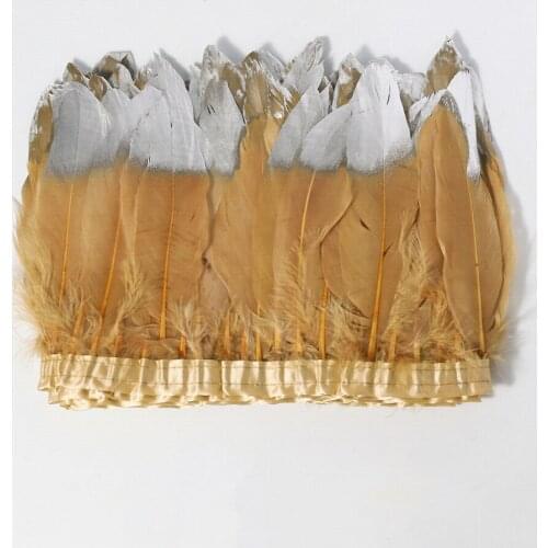 Natural khaki goose feather spray silver head made of 2 meters cloth edge DIY shopping show costume skirt decoration accessories