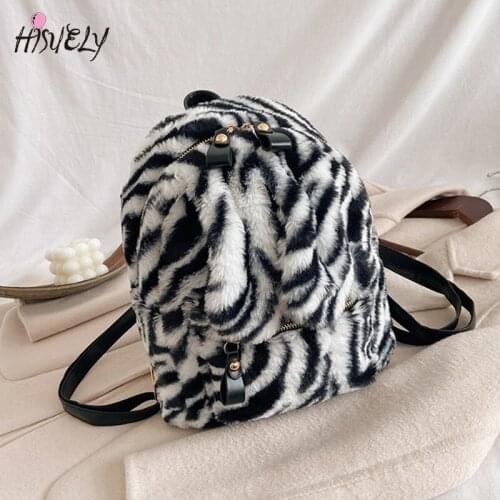 HISUELY Winter Faux Fur Women Bucket Bags Small Plush Shoulder Bag Casual Lady Handbag Fashion Plush Bag Travel Female Purse