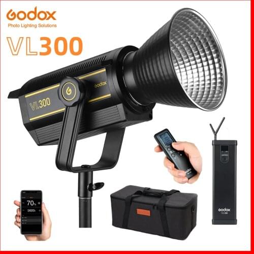 Godox VL300 LED Video Light 300W 5600K Daylight Balanced Bowens Mount CRI 96 TLCI 95 77000Lux@1m Remote Control V-Mount Plate