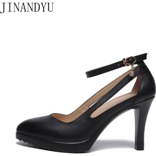 Leather Platform Shoes Size 42 43 Black Red White Pumps Women Shoes 8/11cm High Heel Shoes for Women Ankle Buckle Stiletto Heels