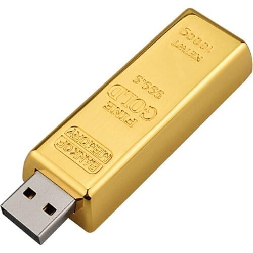 J-boxing USB Flash Drive 32GB Golden Bar Shape Pendrives 16GB USB 2.0 Memory Stick 64GB for Computer Laptop Mac Tablet