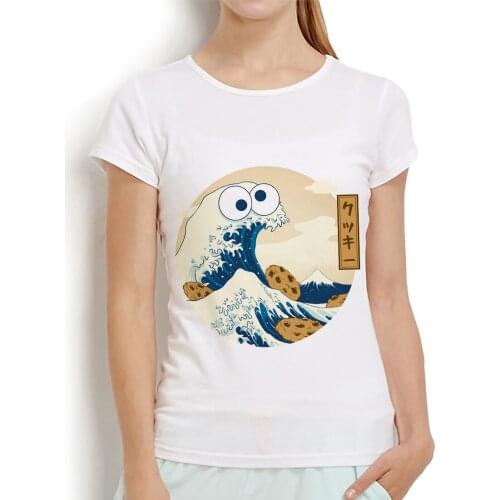 Cookie Wave off Kanagawa funny artistict shirt women summer new white casual short sleeve tshirt femme kawaii streetwear t-shirt