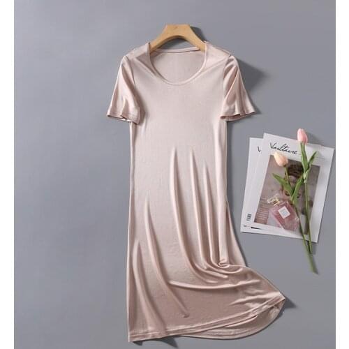 Womens 50% Silk 50% Viscose Knit Stretchy Short Sleeve Full Slip Sleepwear Nightgown Nightdress XS327