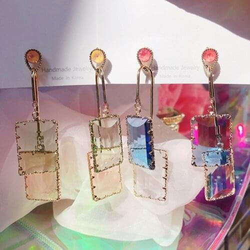 MENGJIQIAO 2020 New Fashion Holiday Jewelry Acrylic Square Long Pendientes Mujer Moda Transparent Crystal Drop Earrings Jewelry