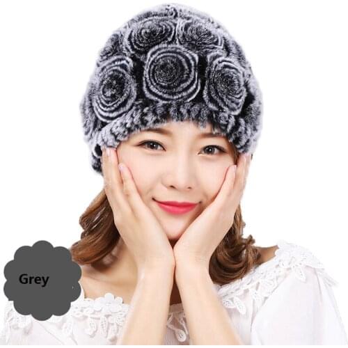 Women Real Rex Rabbit Fur Skullies Beanies Cap Lady Winter Warm Earmuffs Hats Fluffy Soft Hand-Woven Elastic 12Colors