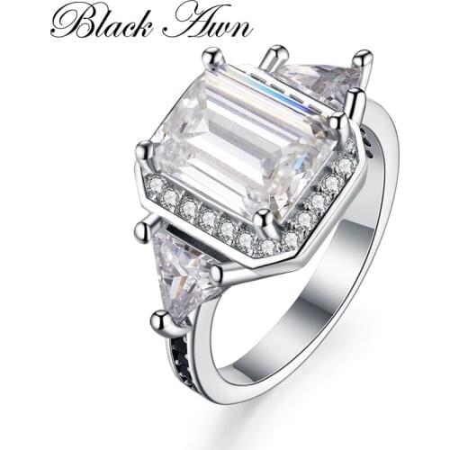 Classic 925 Sterling Silver Fine Jewelry Trendy Engagement Bague Black Spinel Womens Wedding Ring Bijoux Anillos Mujer C100