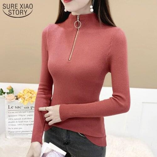 Winter Clothes Women New Fashion Knitted Pullover Bottoming Shirts Half Turtleneck Sweater Women Zipper Knitwear Feminine 11034