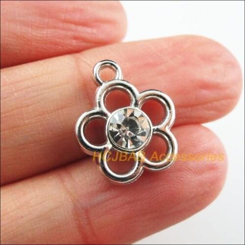 30 New Flower Circle Charms Clear Acrylic Pendants Dull Silver Plated 15x17mm