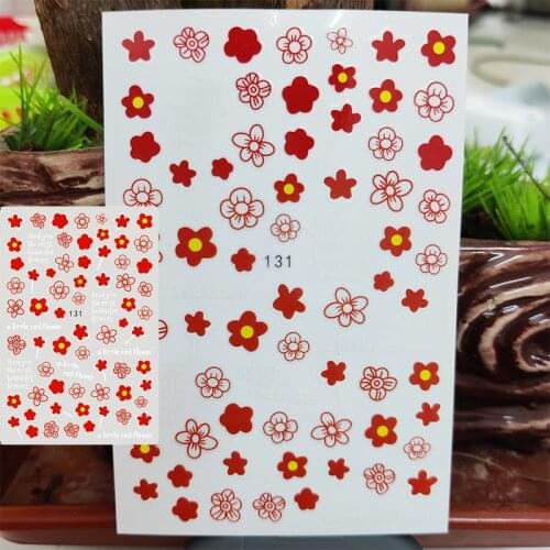 3D Nail Sticker Decals Self-adhesive Stickers for Nails Beautiful Red Flowers Line Stickers for Manicure Nail Art Decoration