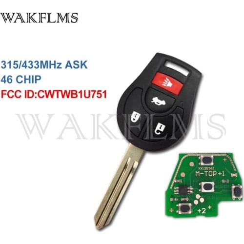 4 Button Remote Car Key 433Mhz 315Mhz For Nissan Altima Armada Juke Cube Maxima Sentra Rogue with 46 Chip CWTWB1U751 No Mark