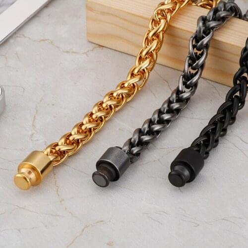 8.66''(22cm) Stainless Steel black/gold 7.5mm Braind Link Chain Bracelet Bangle