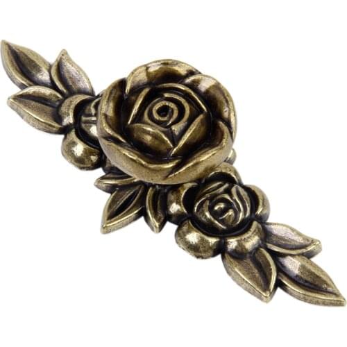 Antique Bronze Rose Flower Shape Sturdy Knobs Zinc Alloy Base Retro Rustic Style Cabinet Dresser Closet Drawer Pull Handles