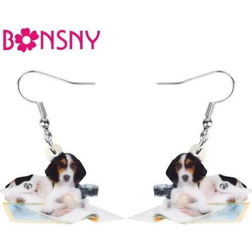 Bonsny Acrylic Beagles Dog Earrings Big Cute Animal Dangle Drop Jewelry For Women Kids Teen Fashion Gift Wedding Decoration