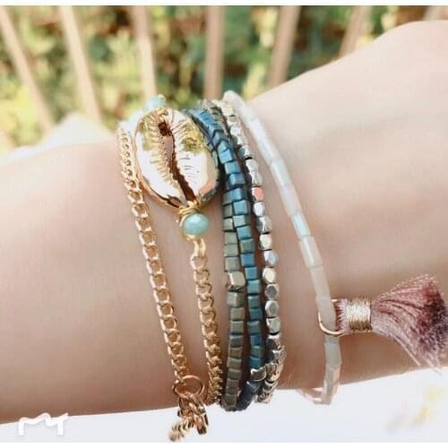 Bohemian Retro Bracelet Fashionable Geometric Shape Tassel Stretch Friendship Jewelry Bracelets for Women Holiday Gift for Girls