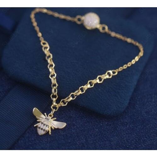 SLJELY Fashion Pure 925 Sterling Silver 3 Gold Colors Bee Bracelet Micro Zircon Women Girls Wedding Party Jewelry Accessories