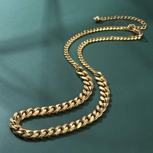 Gold Stainless Steel Curb Chain Necklace for Men Women Fashion Choker Collar 15inch Extension Link Dropshipping Jewelry DDN174