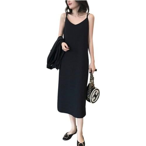 Black Backless Sexy Summer Dress Fashion Women 2021 V-neck Split Woman Dresses Party Sleeveless Sling Dress Vestidos Chic 13717