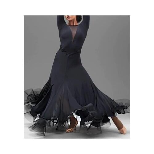 Black Adult Modern Dance Costumes Women Ballroom Dance Dresses Standard Ballroom Dancing Clothe Competition Standard Dance Dress